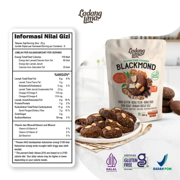 Blackmond Sachet 33g - Healthy Cookies Cokelat Almond Gluten Free Ladang Lima With Protein - Image 5